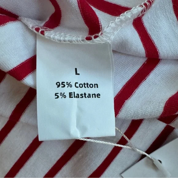 Lily Coco Red White Stripe Boat Neck Long Sleeve Cotton Womens Size L T Shirt - Picture 12 of 14